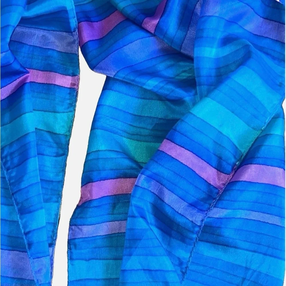 Vintage Jayakar Paris 100% Silk Scarf Signed Blue Purple Striped Oblong France